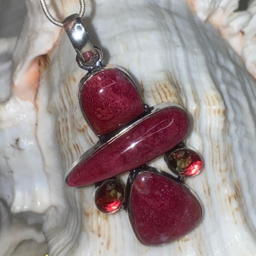 Cherry Crack Onyx + Mystic Topaz multi-gem statement pendant